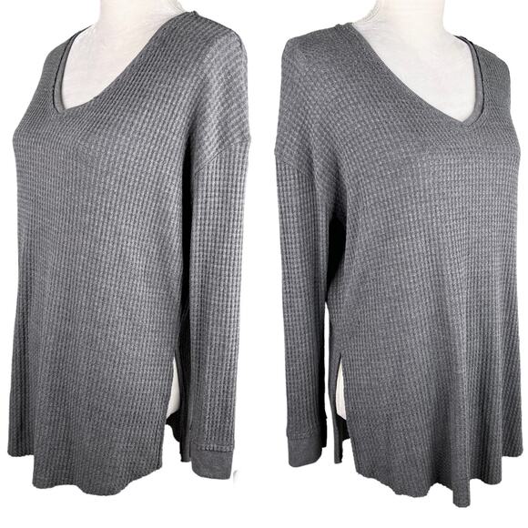 Altar'd State Thermal Top Charcoal Gray Waffle Small New - Picture 2 of 10